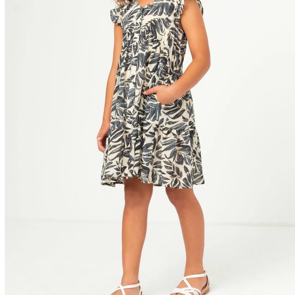 Botanical Sleeveless Button Detail Dress